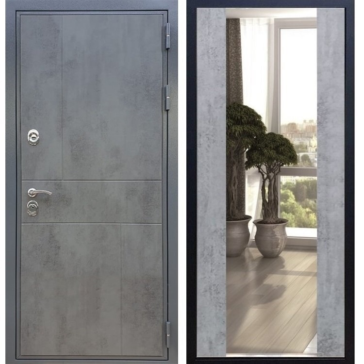 Входная металлическая дверь Гранит Бетон с Зеркалом СБ -16 Бетон темный 27543