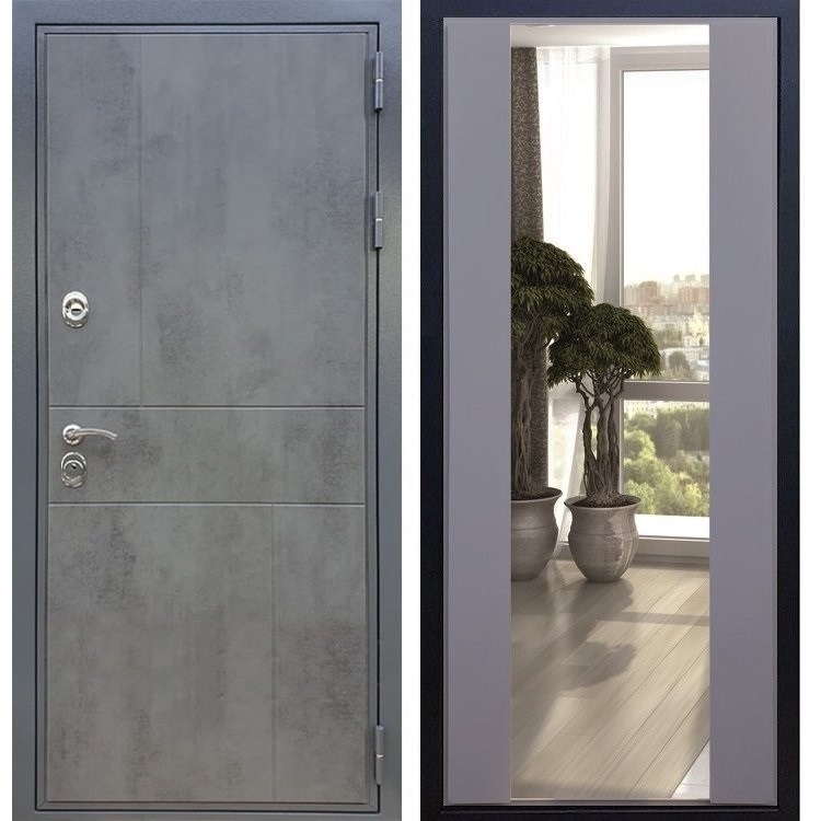 Входная металлическая дверь Гранит Бетон с Зеркалом СБ -16 Силк титан 27545