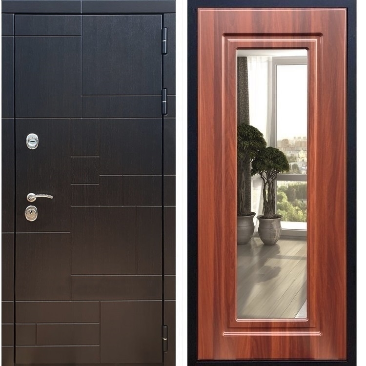 Входная металлическая дверь Нова Лабиринт ФЛ-120 с Зеркалом Берёза морёная 26210