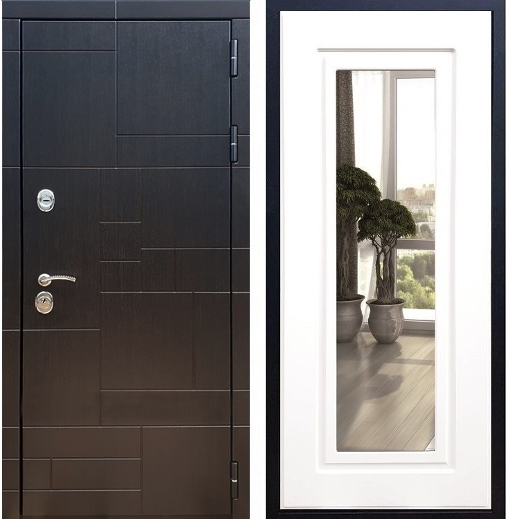 Входная металлическая дверь Нова Лабиринт ФЛ-120 с Зеркалом Белый силк сноу 26211