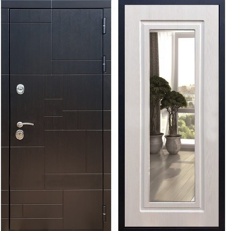 Входная металлическая дверь Нова Лабиринт ФЛ-120 с Зеркалом Лиственница беж 26212