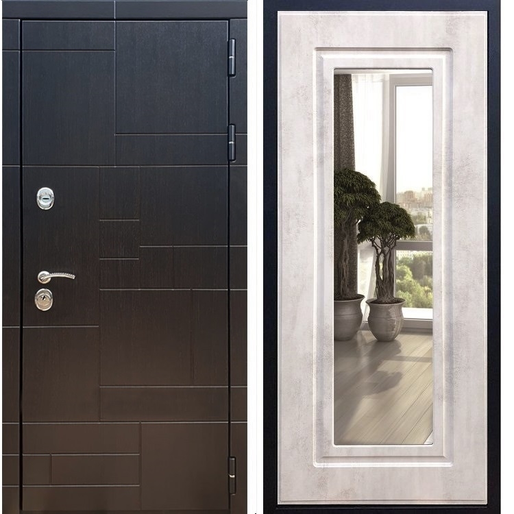 Входная металлическая дверь Нова Лабиринт ФЛ-120 с Зеркалом Бетон светлый 26214