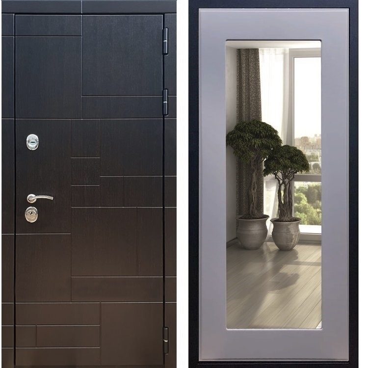 Входная металлическая дверь Нова Лабиринт Пастораль Силк титан с Зеркалом 26218