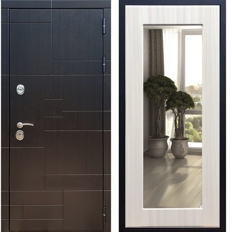 Входная металлическая дверь Нова Лабиринт Пастораль Сандал белый с Зеркалом 26221