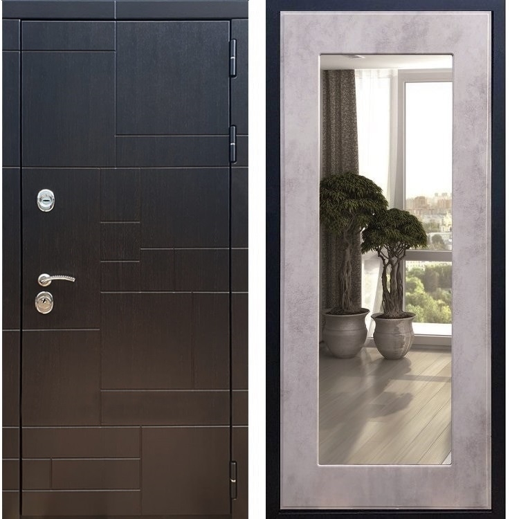 Входная металлическая дверь Нова Лабиринт Пастораль Бетон светлый с Зеркалом 26225