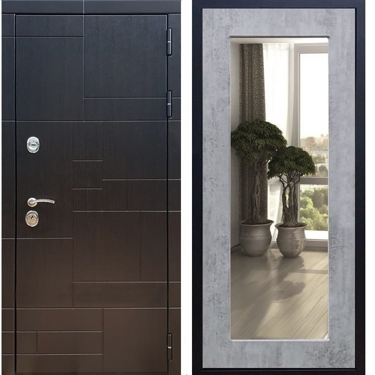 Входная металлическая дверь Нова Лабиринт Пастораль Бетон тёмный с Зеркалом 26226