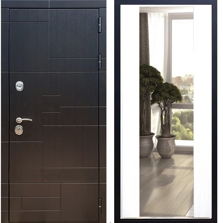 Входная металлическая дверь Нова Лабиринт с Зеркалом СБ -16 Белый силк сноу 26231