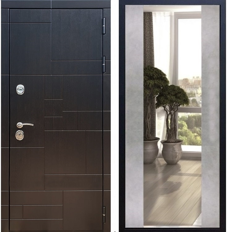 Входная металлическая дверь Нова Лабиринт с Зеркалом СБ -16 Бетон светлый 26236