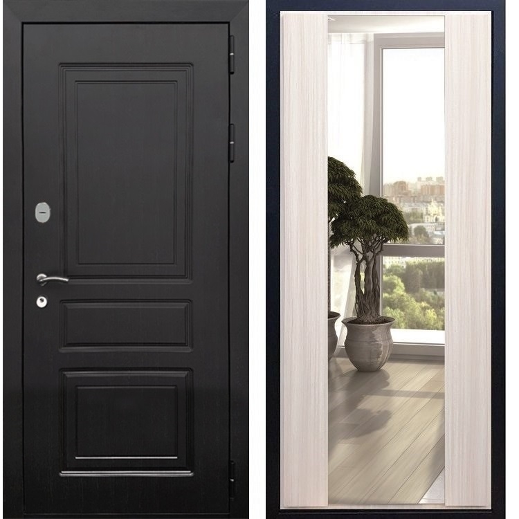 Входная металлическая дверь Премиум Н с Зеркалом СБ -16 Беленый дуб 7853