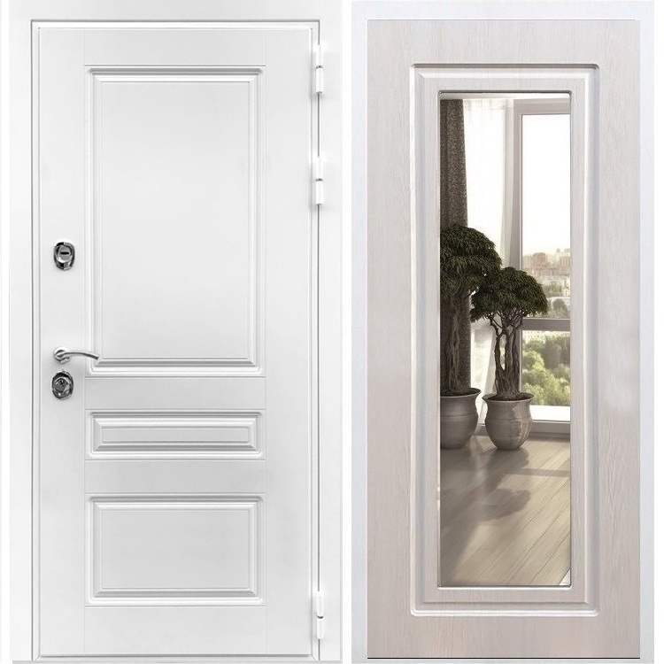 Входная белая дверь Император ФЛ-120 с Зеркалом Лиственница беж 28595