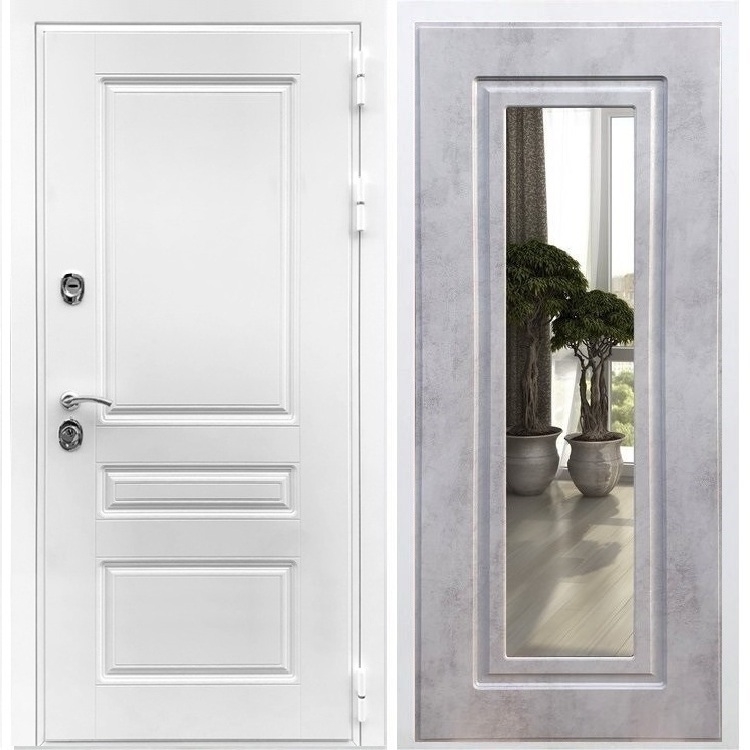 Входная белая дверь Император ФЛ-120 с Зеркалом Бетон темный 28596