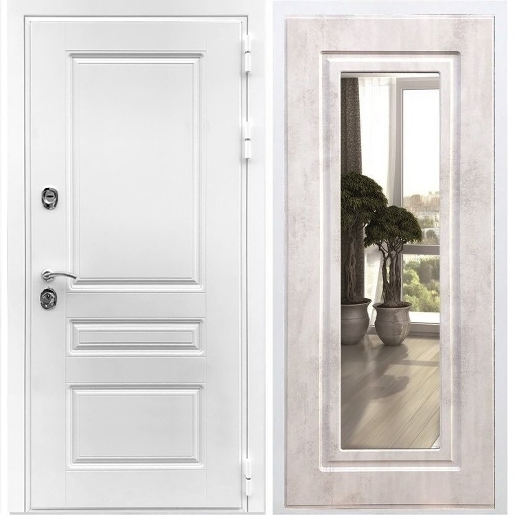 Входная белая дверь Император ФЛ-120 с Зеркалом Бетон светлый 28597