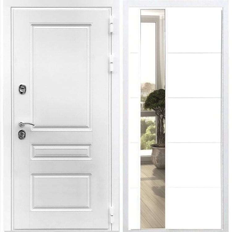 Входная белая дверь Император с Зеркалом СБ -19 Белый силк сноу 28621