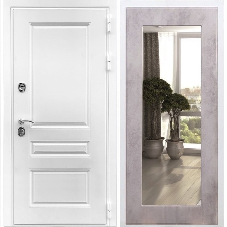 Входная белая дверь Император Пастораль Бетон светлый с Зеркалом 28608