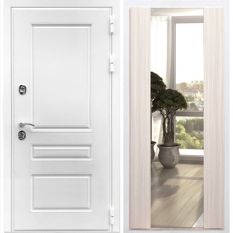 Входная белая дверь Император с Зеркалом СБ -16 Беленый дуб 28616