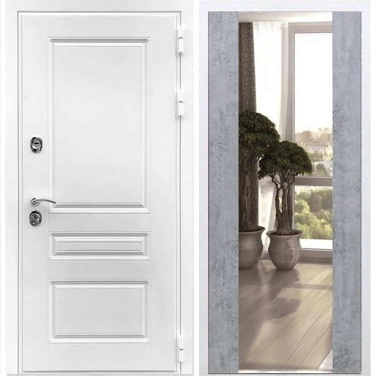 Входная белая дверь Император с Зеркалом СБ -16 Бетон темный 28618