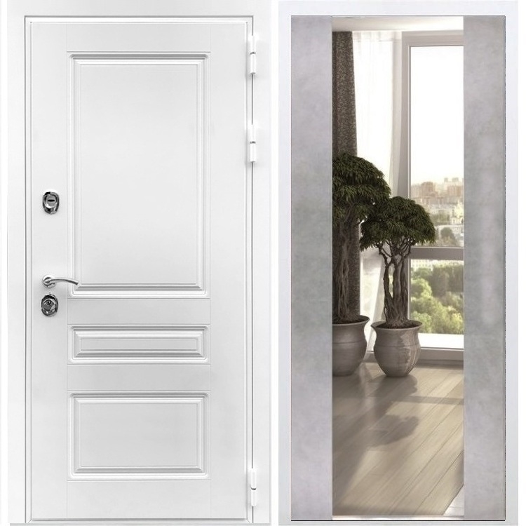 Входная белая дверь Император с Зеркалом СБ -16 Бетон светлый 28619