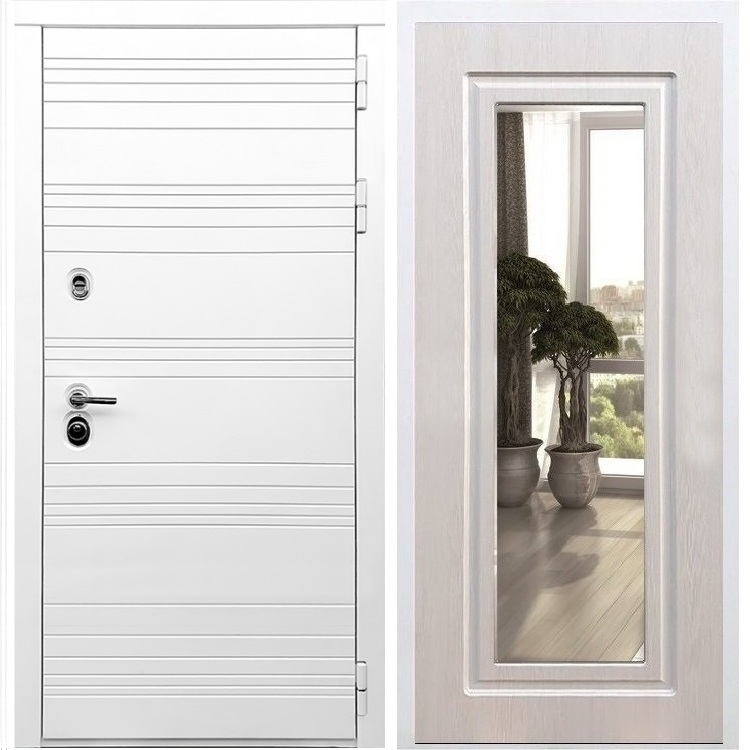 Белая входная дверь Morrison ФЛ-120 с Зеркалом Лиственница беж 28864