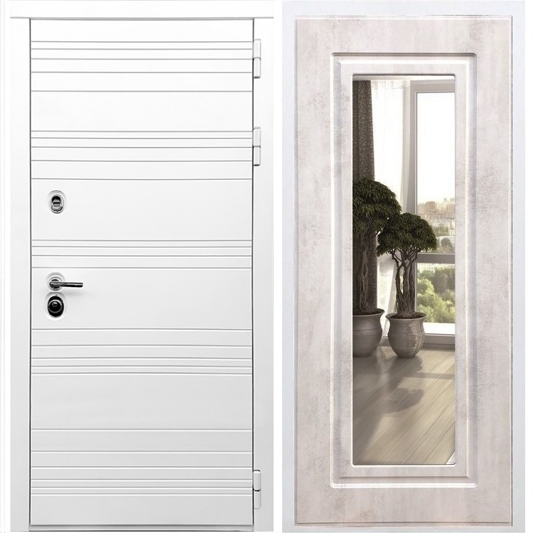 Белая входная дверь Morrison ФЛ-120 с Зеркалом Бетон светлый 28866