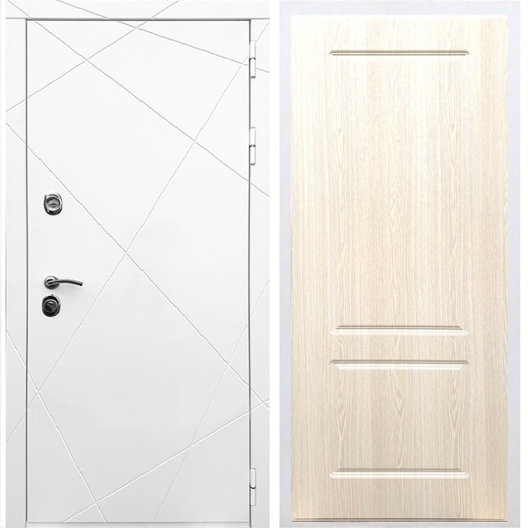 Белая Входная металлическая дверь Олимпия ФЛ-117 Беленый дуб 29083