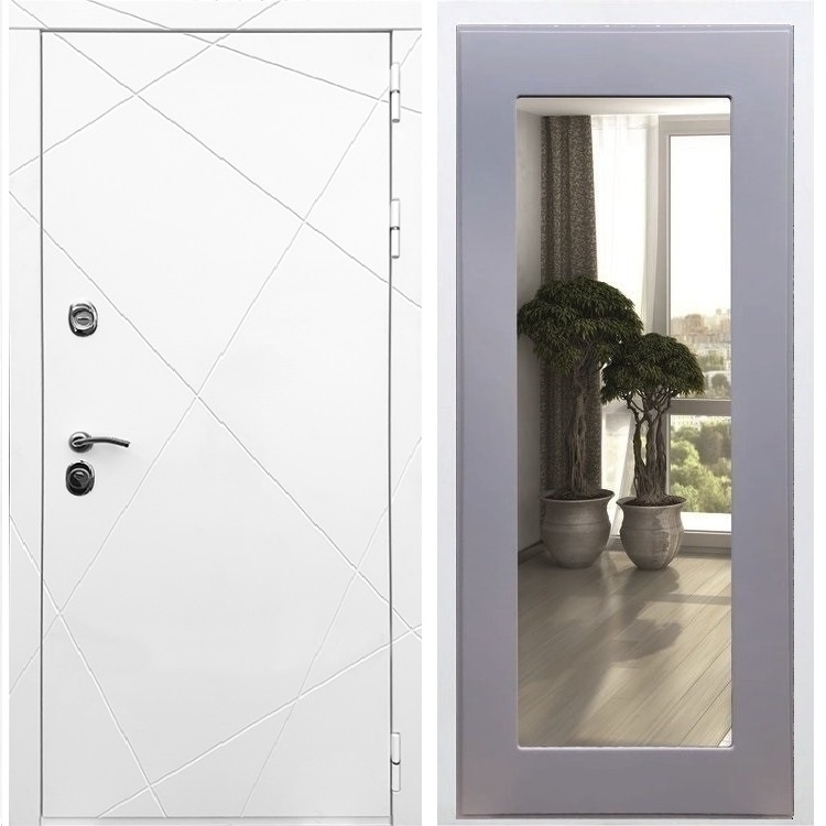 Белая Входная металлическая дверь Олимпия Пастораль Силк титан с Зеркалом 29139