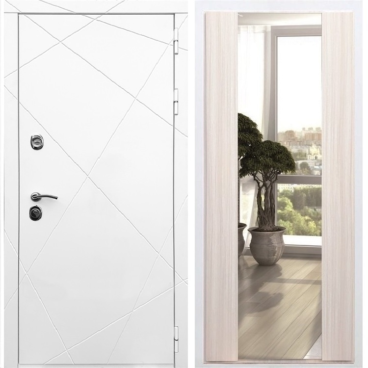 Белая Входная металлическая дверь Олимпия с Зеркалом СБ -16 Беленый дуб 29154