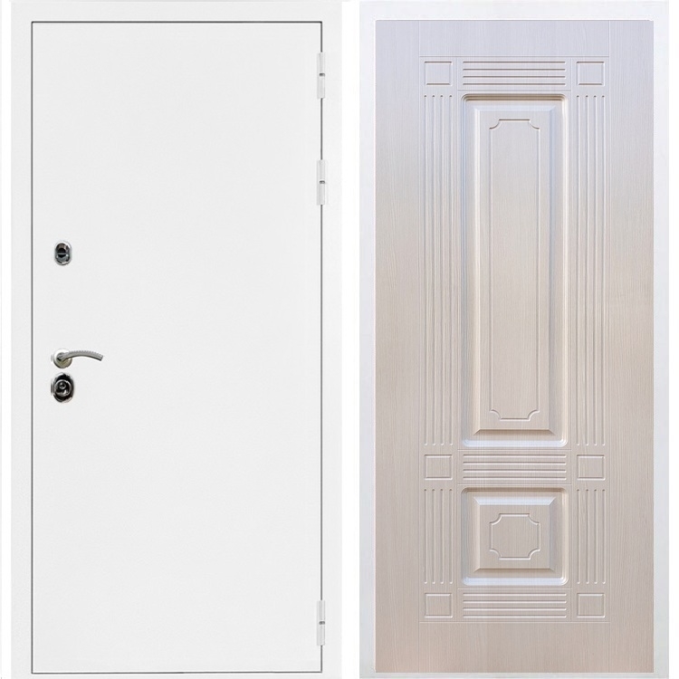 Входная металлическая дверь Триумф Белая шагрень ФЛ-2 Лиственница беж 31481