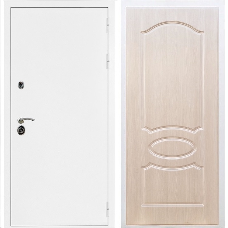 Входная металлическая дверь Триумф Белая шагрень ФЛ-128 Лиственница беж 31598