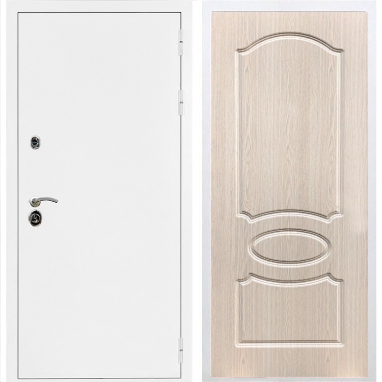 Входная металлическая дверь Триумф Белая шагрень ФЛ-128 Беленый дуб 31599