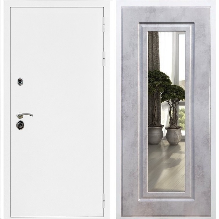 Входная металлическая дверь Триумф Белая шагрень ФЛ-120 с Зеркалом Бетон темный 31623