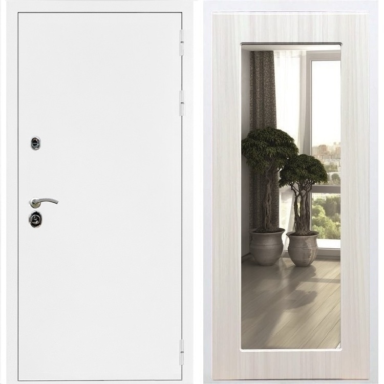 Входная металлическая дверь Триумф Белая шагрень Пастораль Сандал белый с Зеркалом 31633