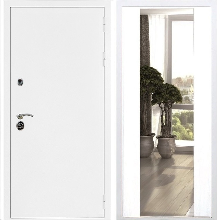 Входная металлическая дверь Триумф Белая шагрень с Зеркалом СБ -16 Белый силк сноу 31649