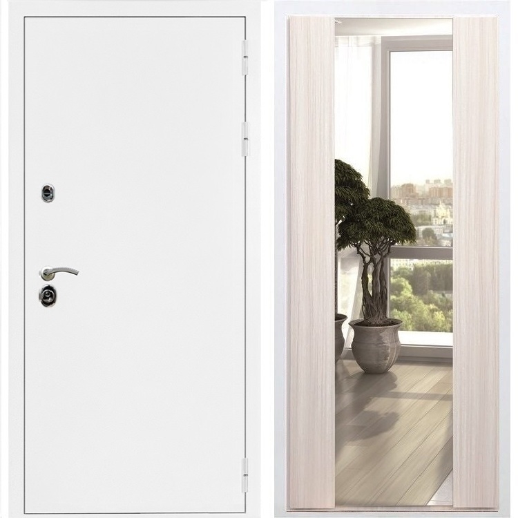 Входная металлическая дверь Триумф Белая шагрень с Зеркалом СБ -16 Беленый дуб 31651