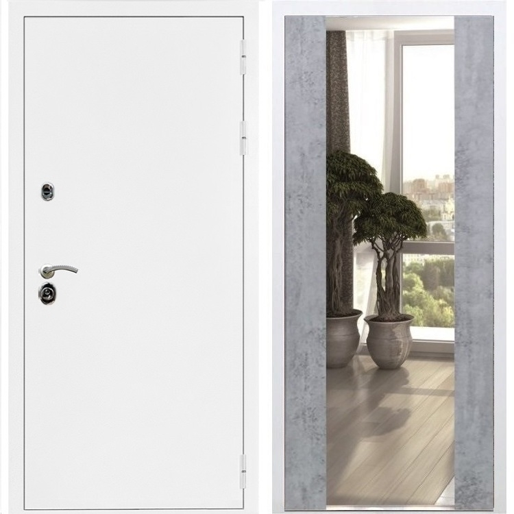 Входная металлическая дверь Триумф Белая шагрень с Зеркалом СБ -16 Бетон темный 31653