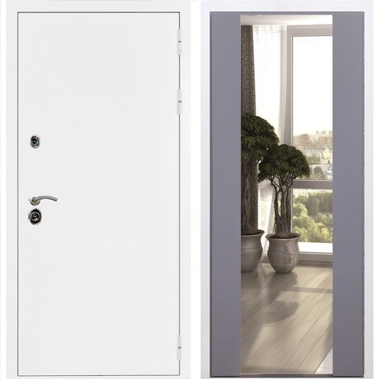 Входная металлическая дверь Триумф Белая шагрень с Зеркалом СБ -16 Силк титан 31655