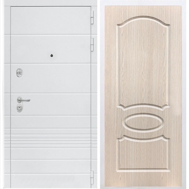Входная белая дверь Италия ФЛ-128 Беленый дуб 34289