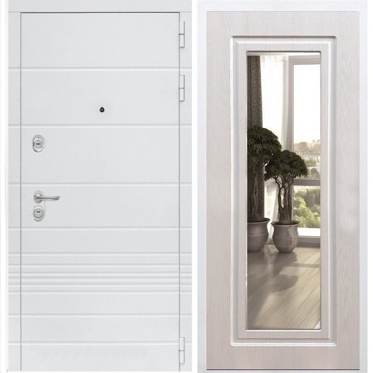 Входная белая дверь Италия ФЛ-120 с Зеркалом Лиственница беж 34312