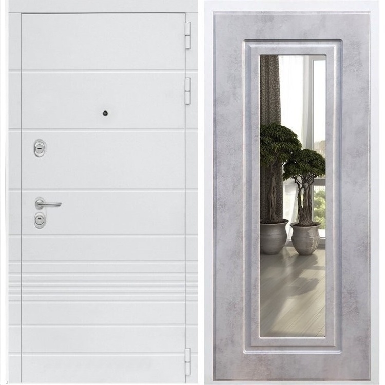 Входная белая дверь Италия ФЛ-120 с Зеркалом Бетон темный 34313