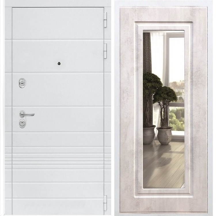 Входная белая дверь Италия ФЛ-120 с Зеркалом Бетон светлый 34314