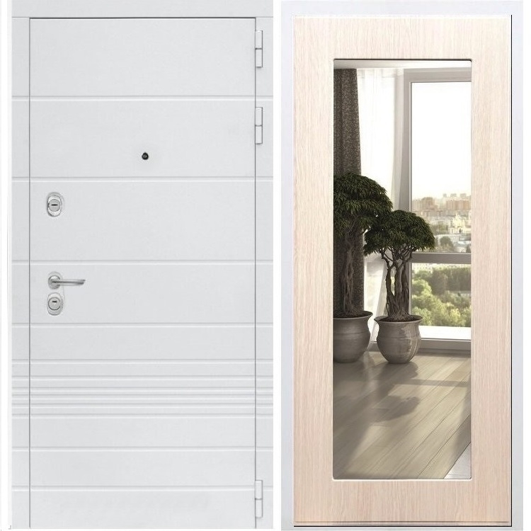 Входная белая дверь Италия Пастораль Дуб белёный с Зеркалом 34321