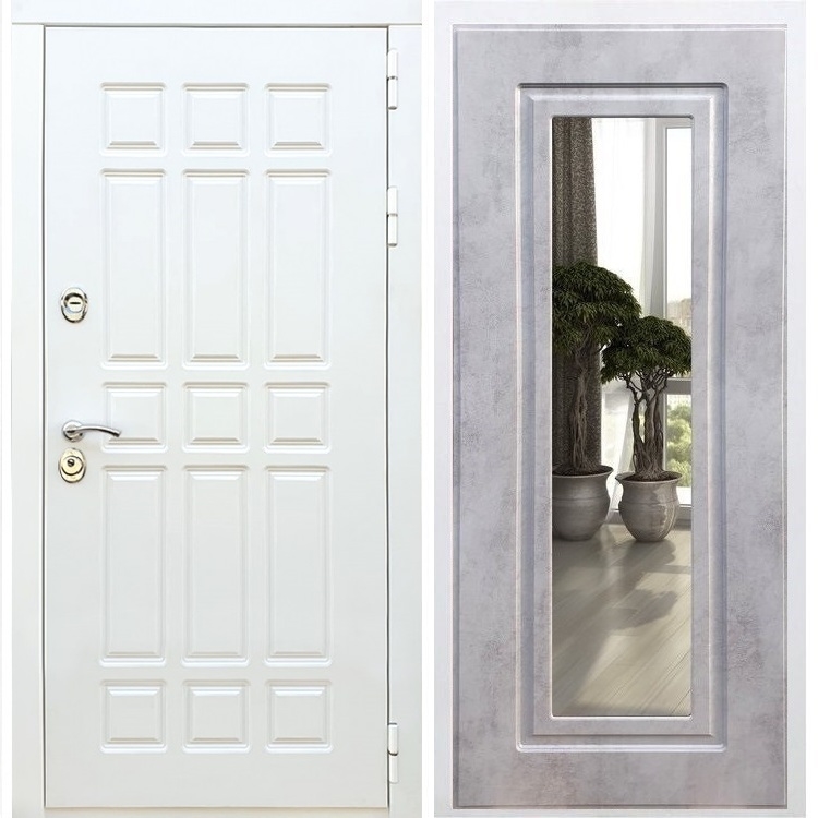 Входная белая дверь DALLAS ФЛ-120 с Зеркалом Бетон темный 32968