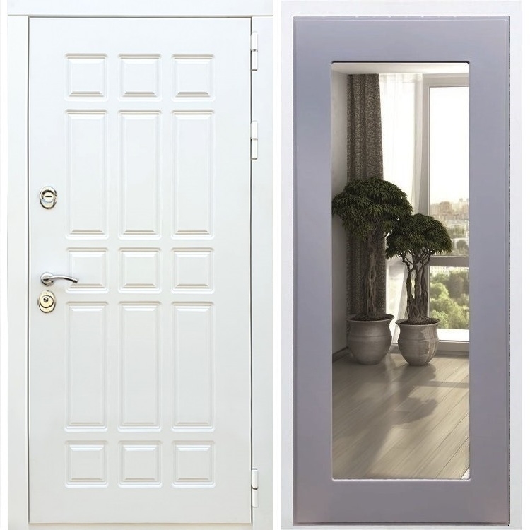 Входная белая дверь DALLAS Пастораль Силк титан с Зеркалом 32975