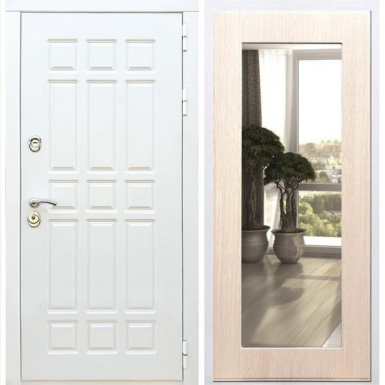 Входная белая дверь DALLAS Пастораль Дуб белёный с Зеркалом 32976