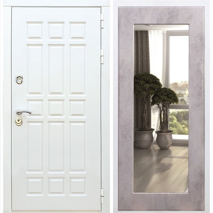 Входная белая дверь DALLAS Пастораль Бетон светлый с Зеркалом 32982