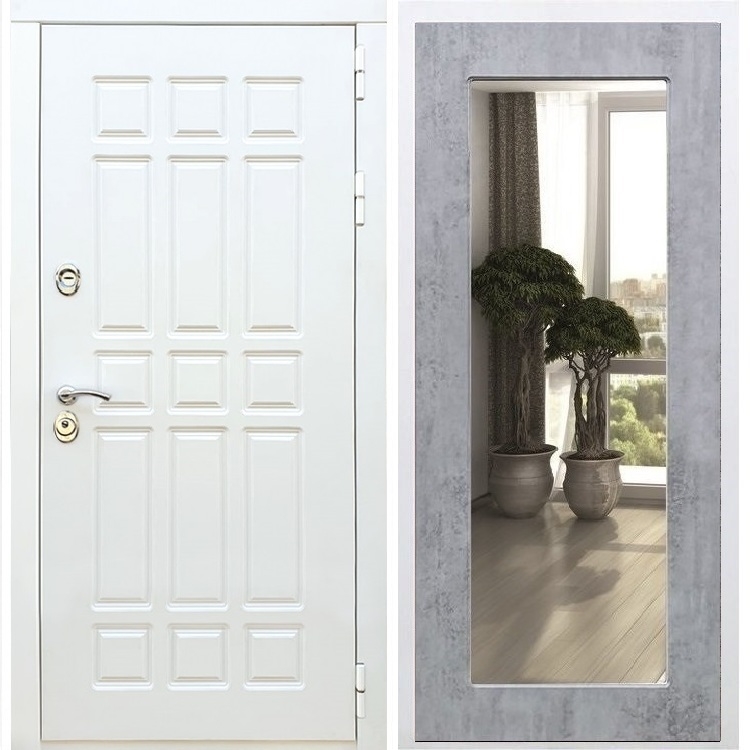 Входная белая дверь DALLAS Пастораль Бетон тёмный с Зеркалом 32983