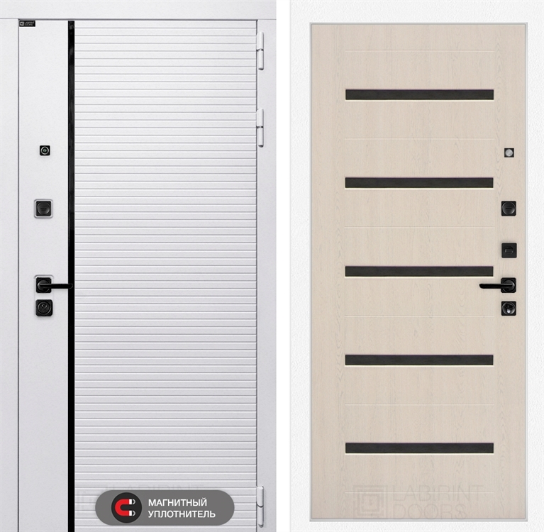 Входная белая дверь Лабиринт ROYAL 01 - Беленый дуб, стекло черное 3918965