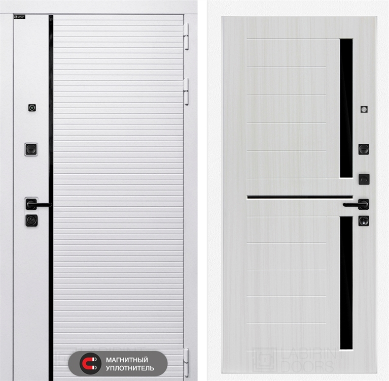 Входная белая дверь Лабиринт ROYAL 02 - Сандал белый, стекло черное 3918969