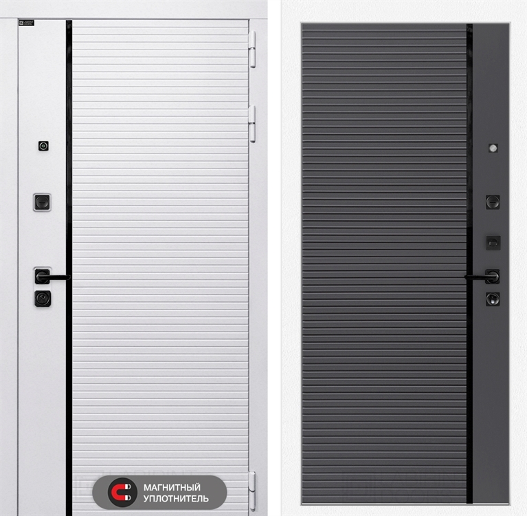 Входная белая дверь Лабиринт ROYAL 22 - Графит софт, черная вставка 3918956