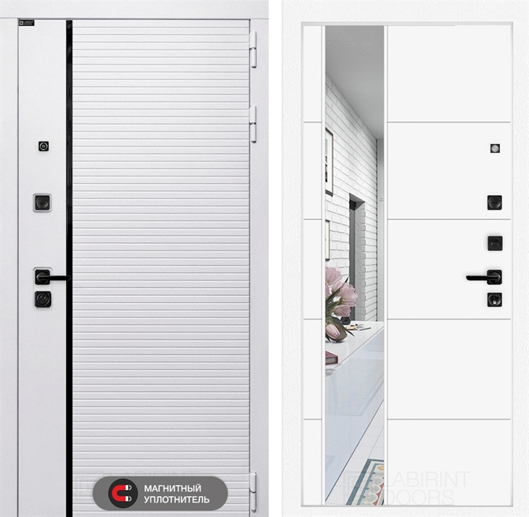 Входная белая дверь Лабиринт ROYAL с зеркалом 19 - Белый софт 3918953