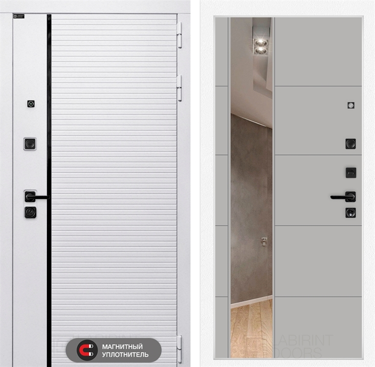 Входная белая дверь Лабиринт ROYAL с зеркалом 19 - Грей софт 3918954